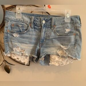 American Eagle Outfitters Light Blue Distressed Jean Shorts